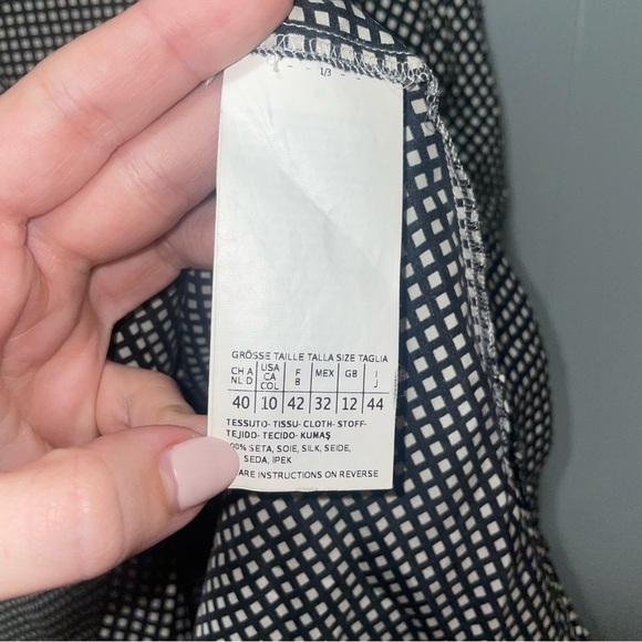 Weekend Max Mara 100% Silk Black and White Checkered Gingham Button Down Size 10 - Picture 6 of 8